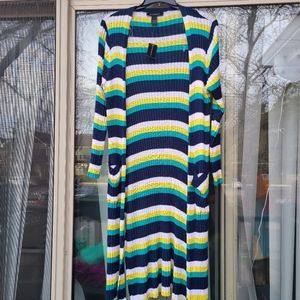 Ashely Stewart Striped Duster Length Cardigan